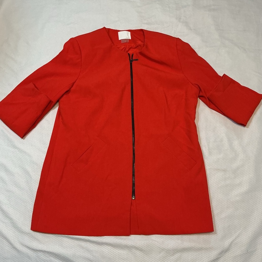 Dalia Bright Red Zip-Front Short-Sleeve Trench Coat